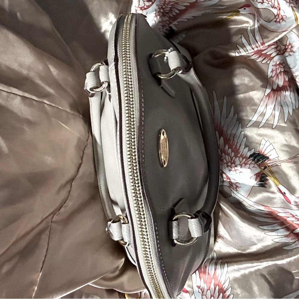 Coach Cora Domed Satchel Purse Leather Tote F34491 Grey Birch Chalk Bicolor